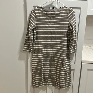 Garnet Hill Women’s Gray White Striped Cotton Casual Midi Long Sleeve Dress